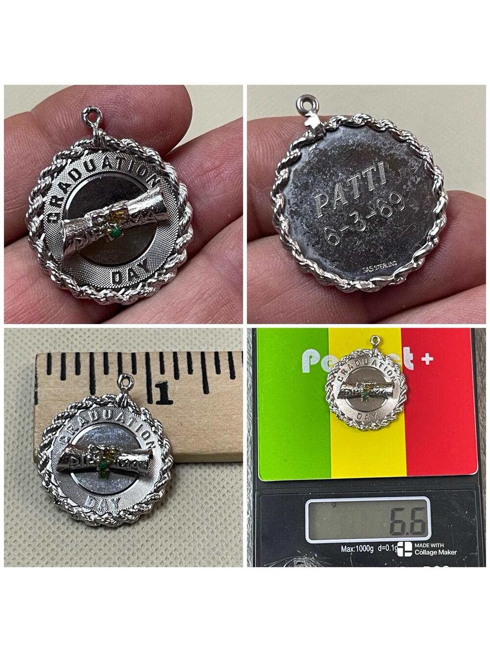 Vintage Sterling Silver Happy Graduation Day Diploma Charm (Personalized)